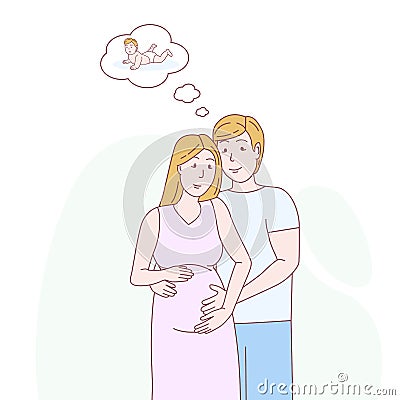 Pregnant woman and her husband Vector Illustration